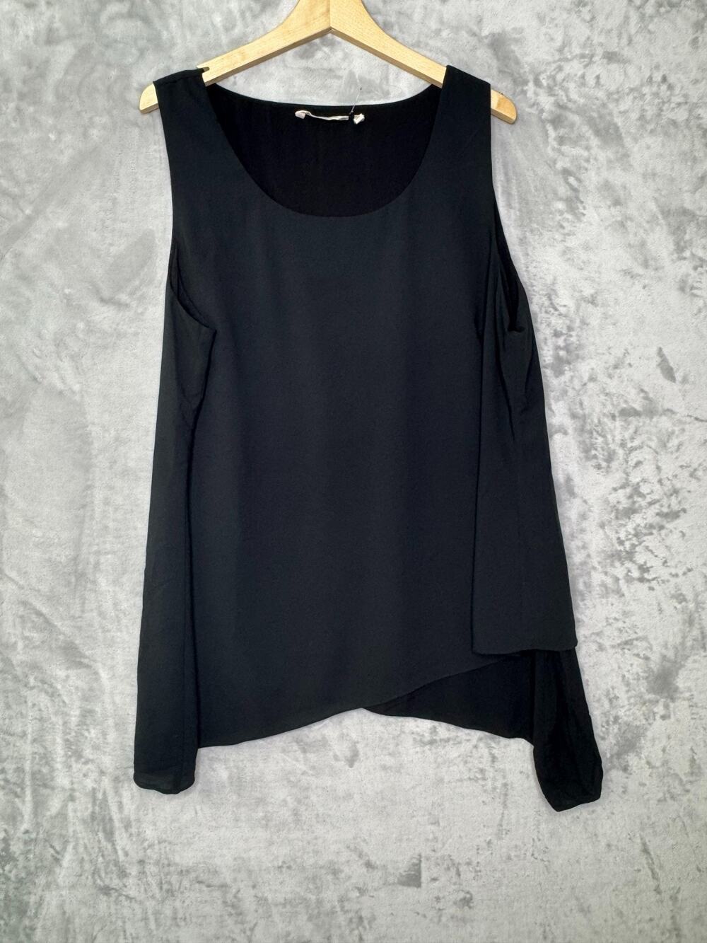 Soft Surroundings Tank Top Womens 1X Black Layered Scoop Neck Asymmetric Hem